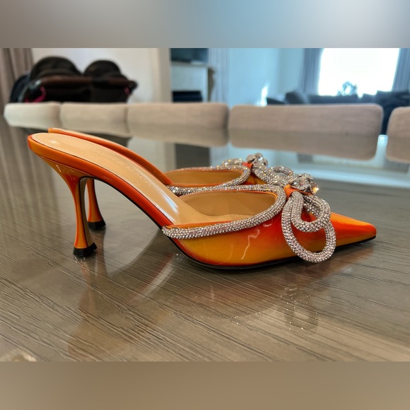 MACH & MACH Double Bow Crystal-Embellished Mules in Orange - Picture 2 of 8